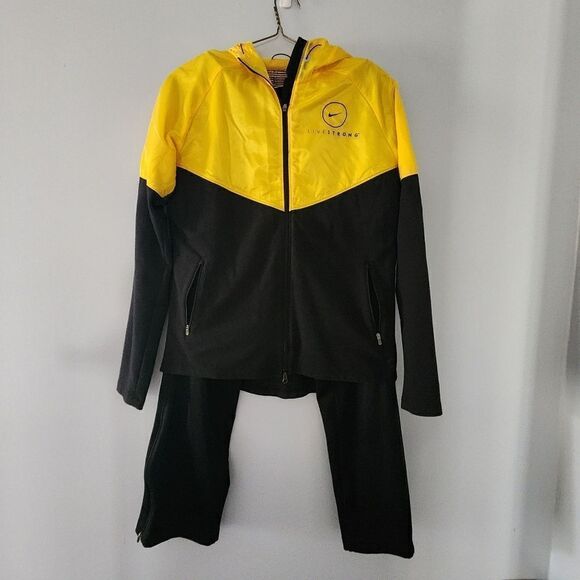 Nike Dri-Fit Livestrong Yellow Black Full Zip Jacket Hood Pants S RARE Womans - Picture 1 of 10